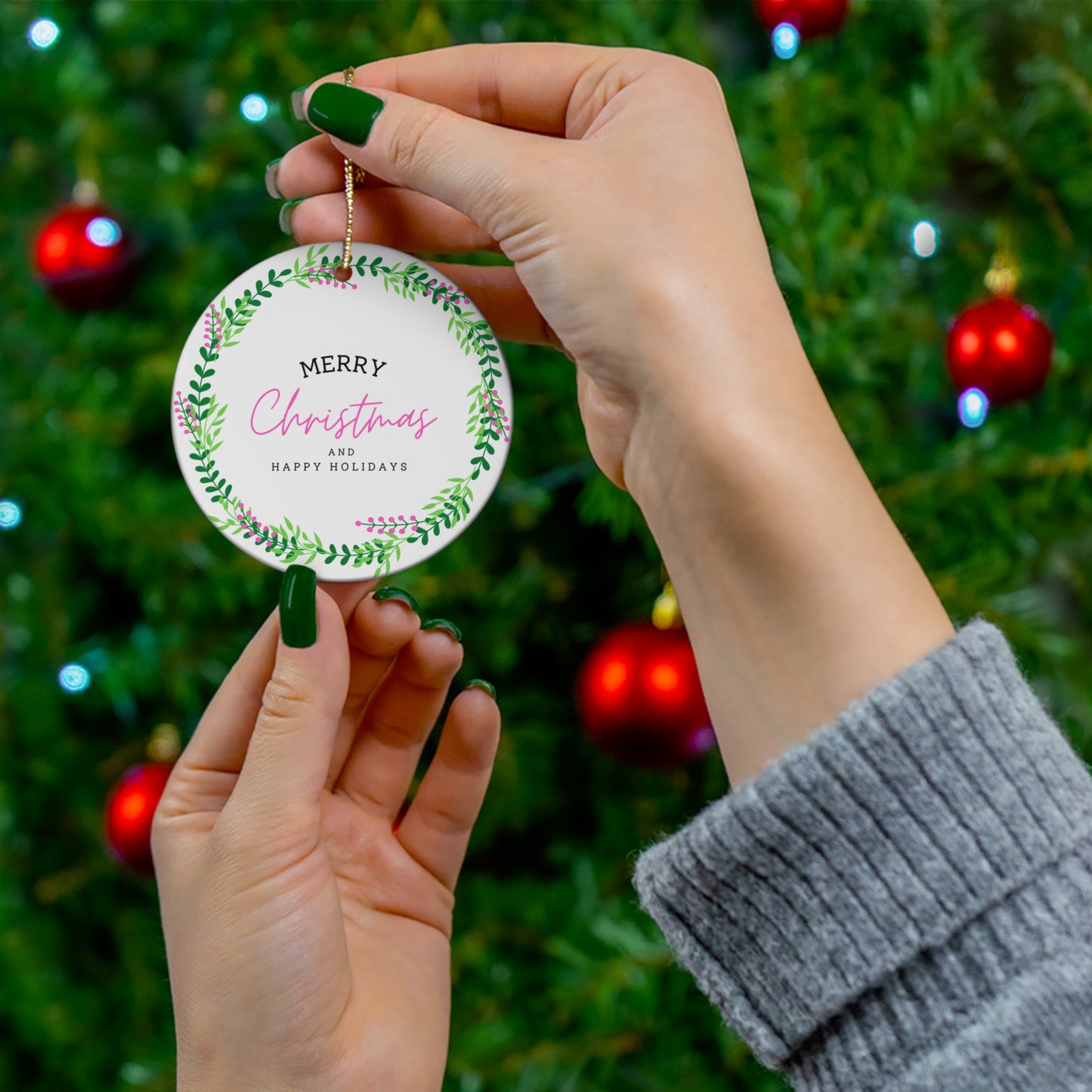 Happy Holidays Ceramic Ornament, 1-Pack