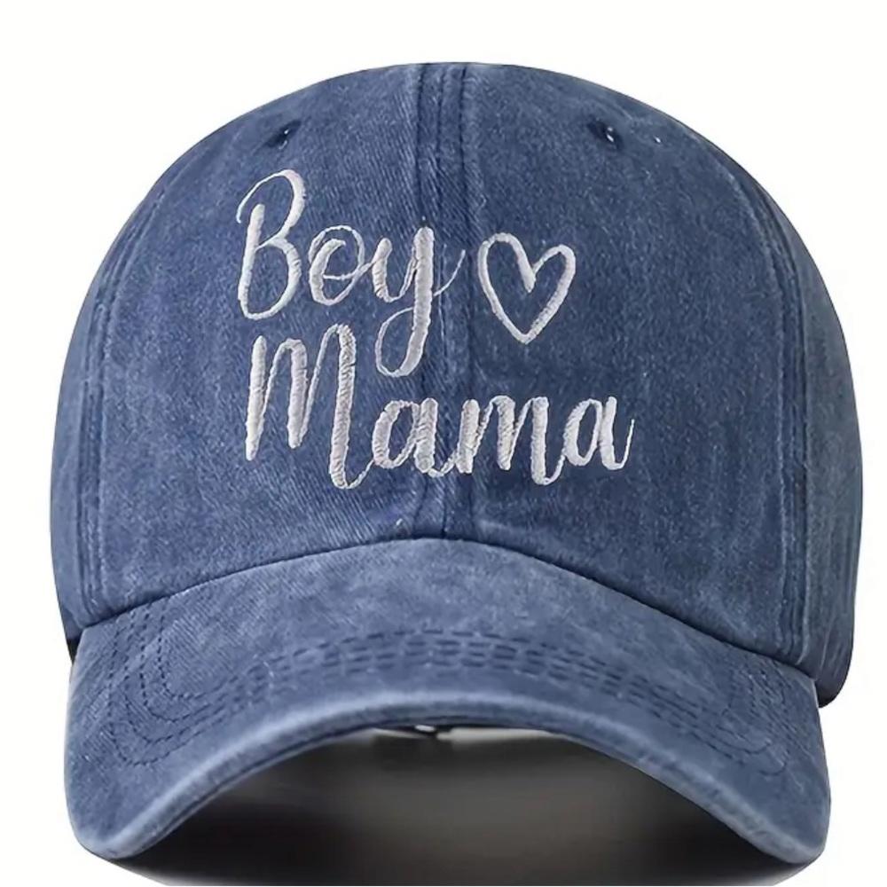 Blue Denim Boy Mama Hat with Embroidered Heart