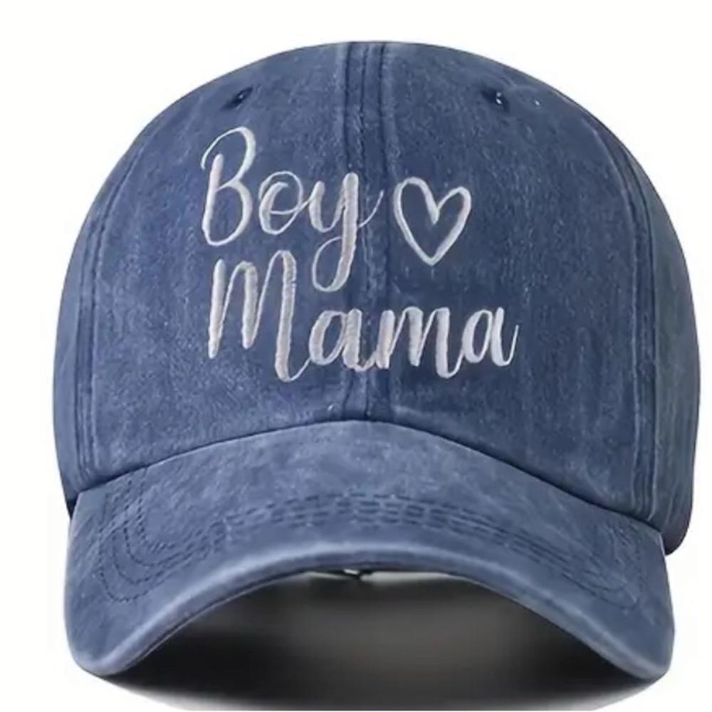 Blue Denim Boy Mama Hat with Embroidered Heart