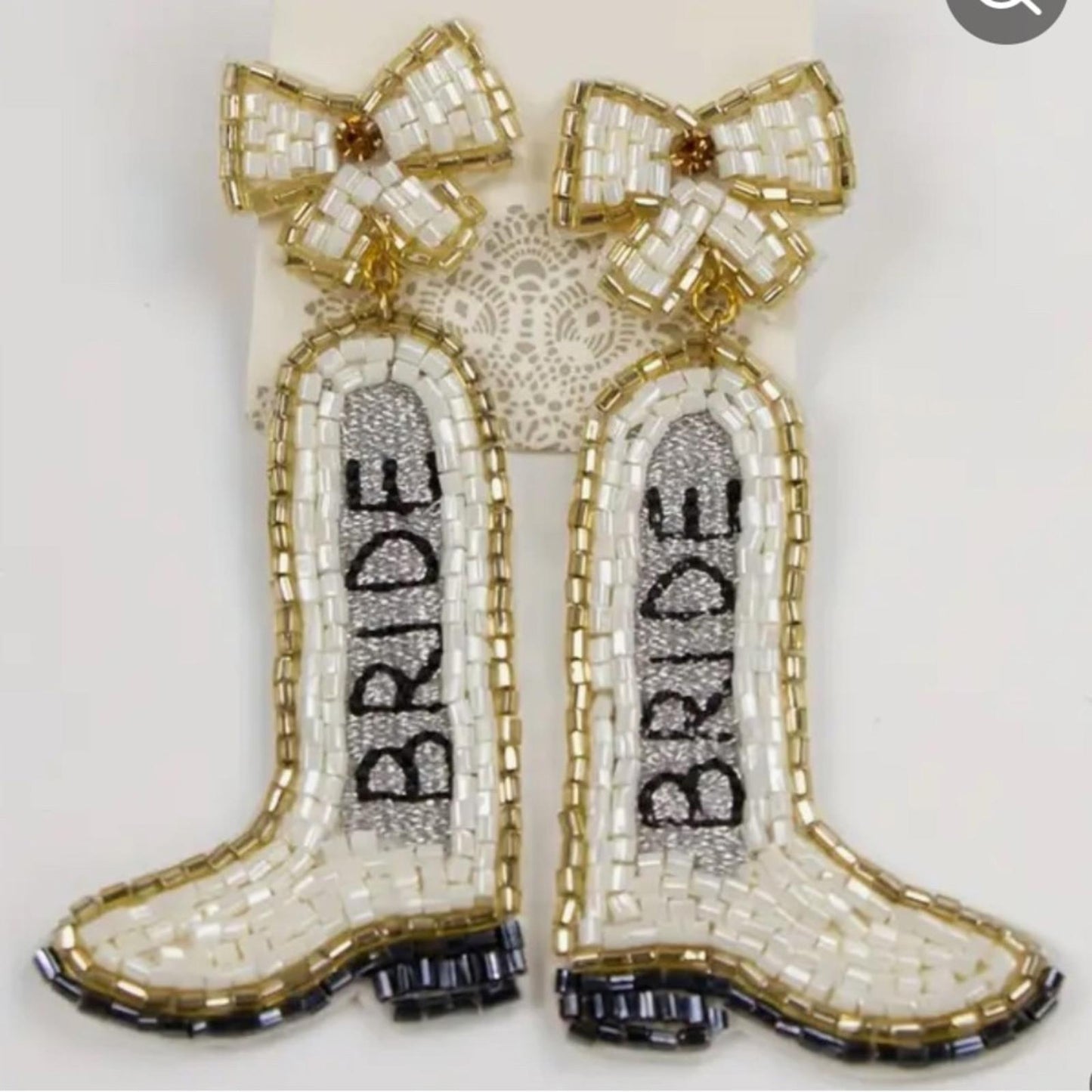 Beaded Bride Boot Earrings
