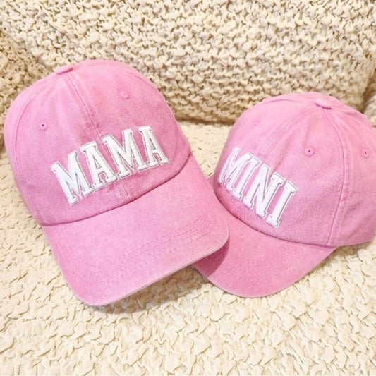 Mama and Mini pink baseball cap set