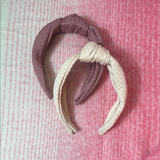 Set of two top knot Textured Pink and Cream Headbands