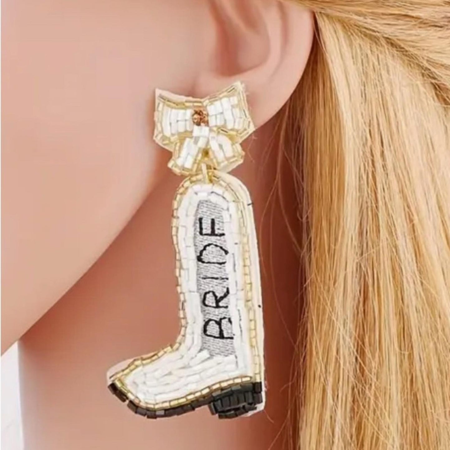 Beaded Bride Boot Earrings