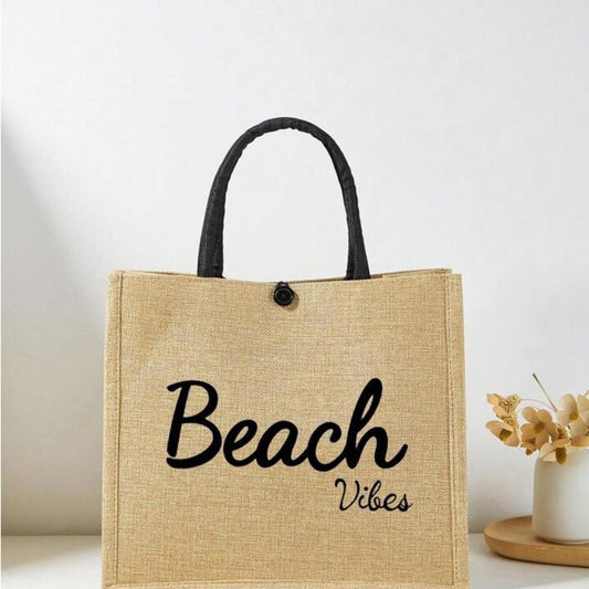 Beach Vibes Tan and Black Tote Bag