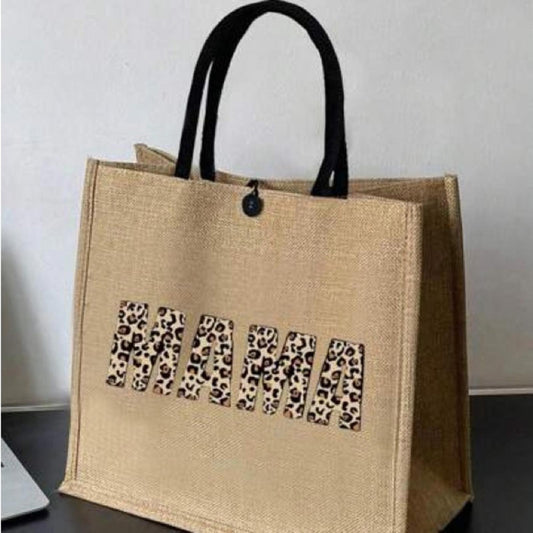Mama Tan and Black Tote Bag with Animal Print Design