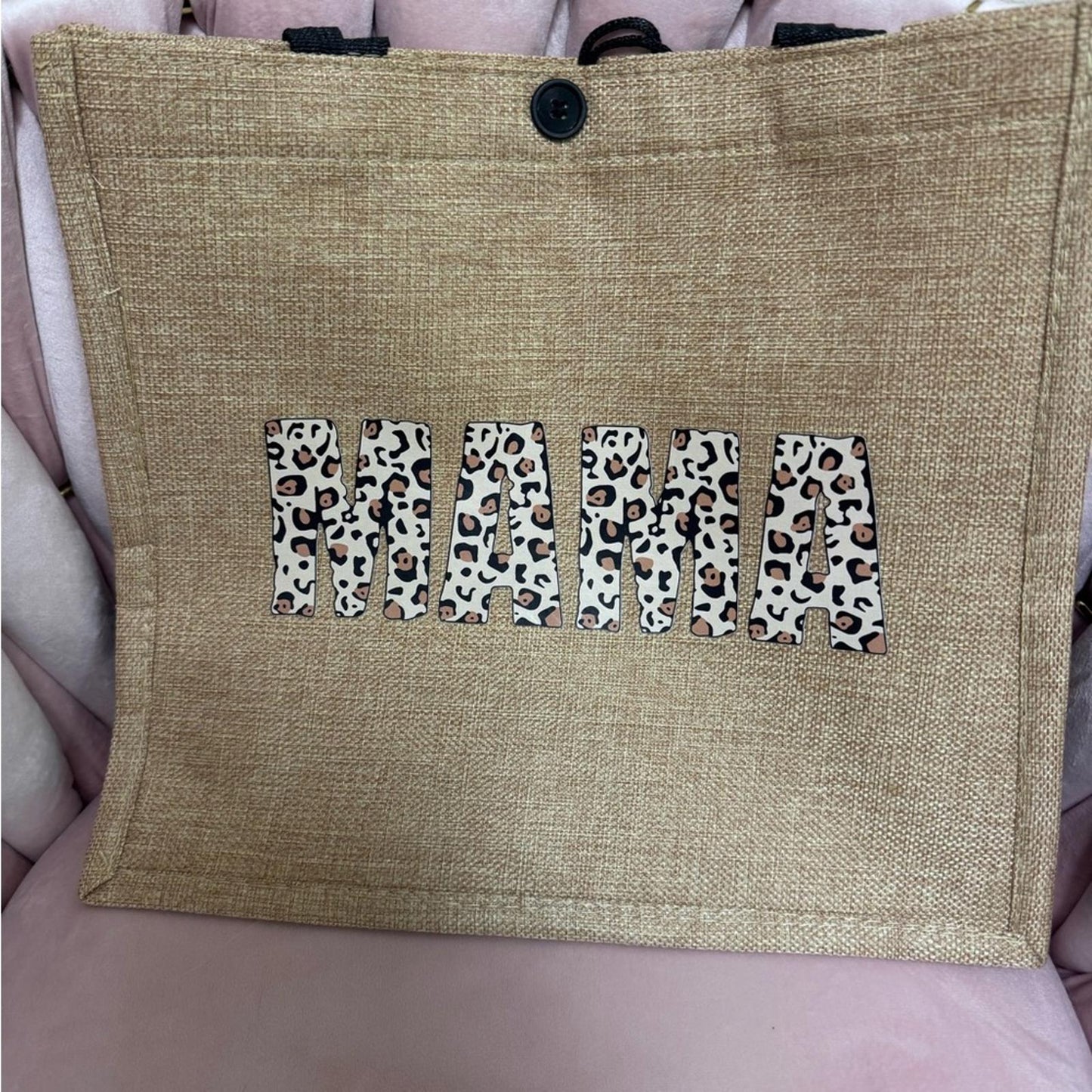 Mama Tan and Black Tote Bag with Animal Print Design