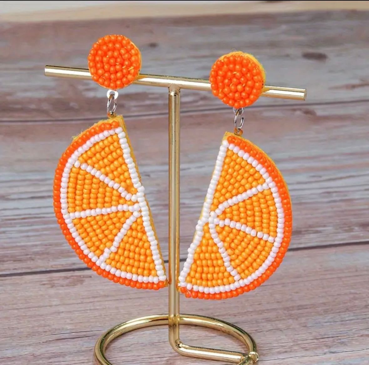 Handmade beaded orange fruit earrings