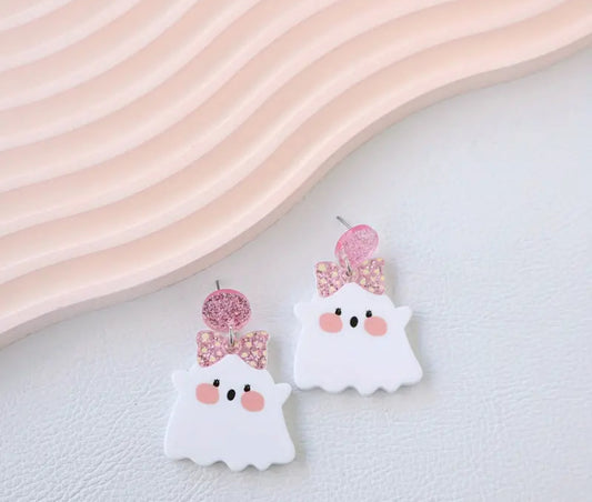 Cute Ghosts with Pink Bow Earrings