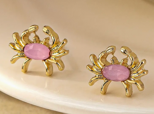 Pink and Gold Crab Earrings