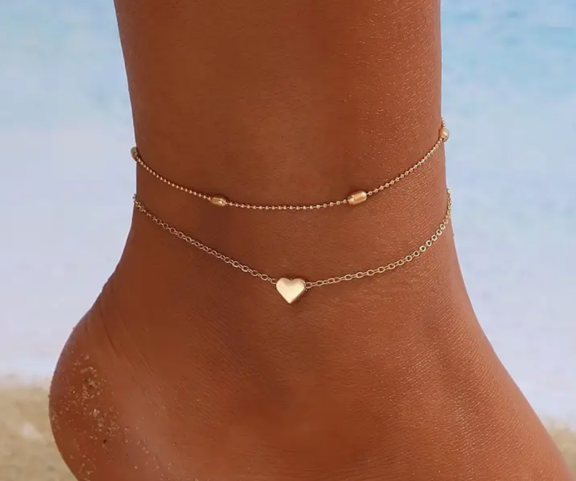 Double Layer Gold Heart Anklet