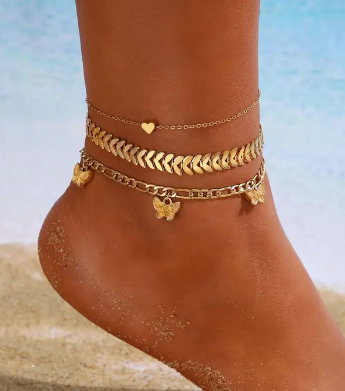 Double Layer Gold Heart Anklet