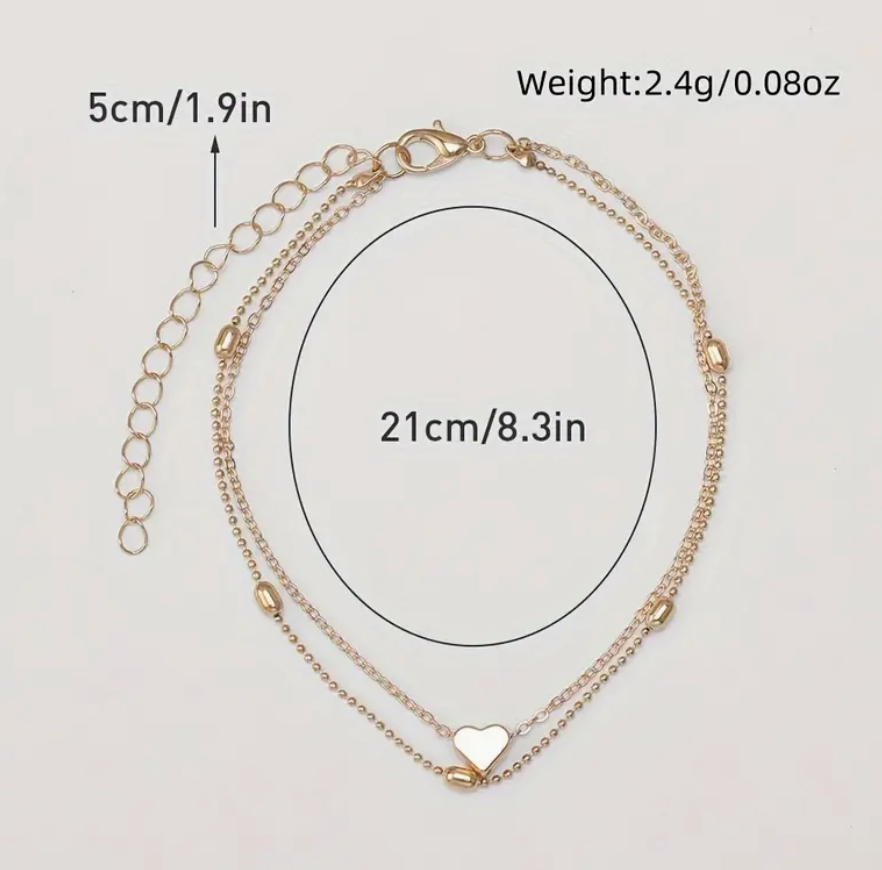 Double Layer Gold Heart Anklet