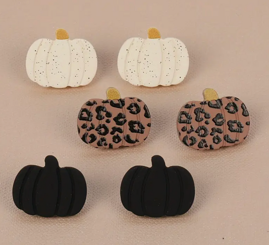 Pumpkin Earring Set - Leopard, White, Black