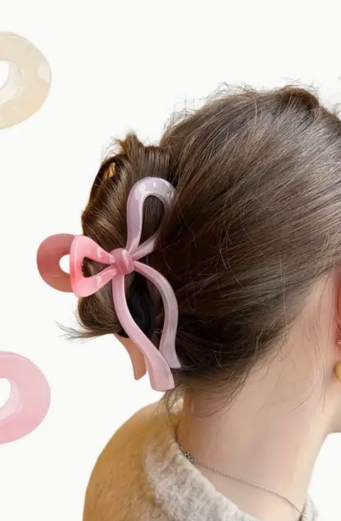 Ribbon Bowknot Shaped Hair Claw Clips - Pink