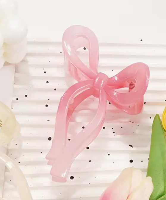 Ribbon Bowknot Shaped Hair Claw Clips - Pink