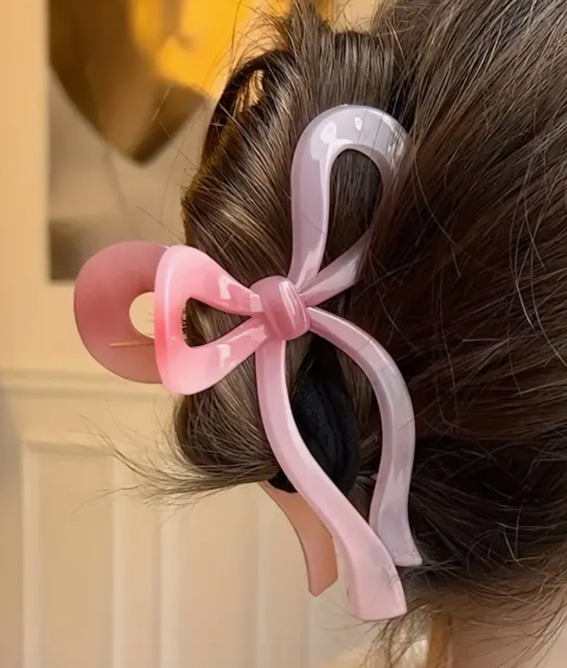 Ribbon Bowknot Shaped Hair Claw Clips - Pink